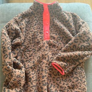 Leopard Print & Red Fleece Pullover